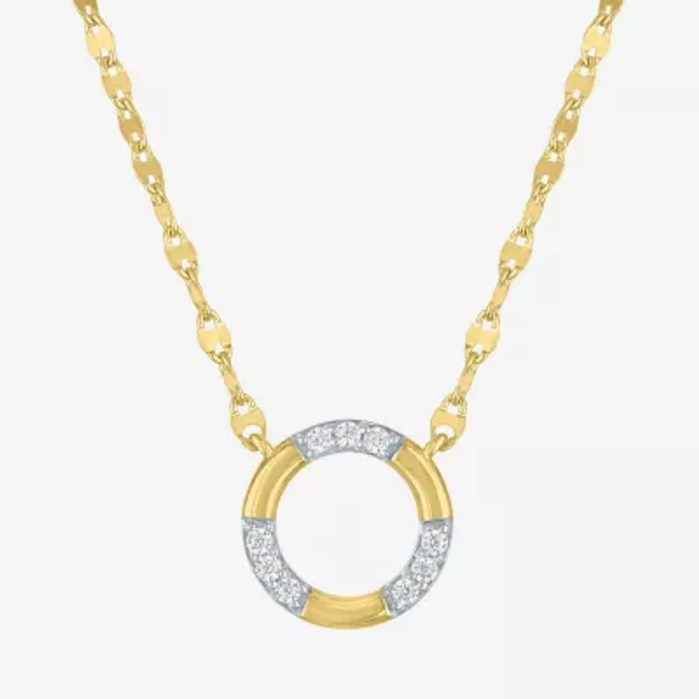 (G-H/ I1-I2) Womens 1/10 CT. T.W. Lab Grown White Diamond 14K Gold Over Silver Sterling Silver Circle 16 Inch Pendant Necklace