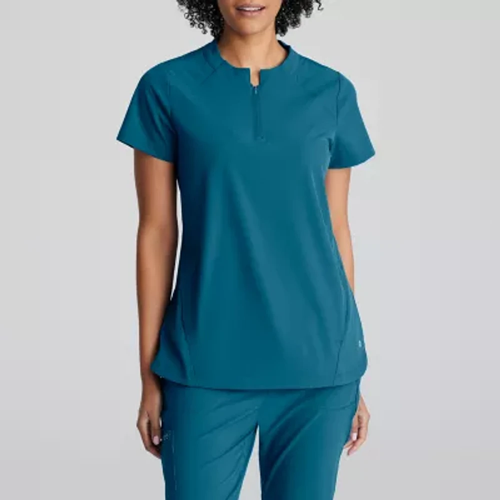 Barco One Bot216 Flux 2-Pocket Banded Zip Collar Womens Plus Tall High Neck Short Sleeve Wrinkle Resistant Scrub Top