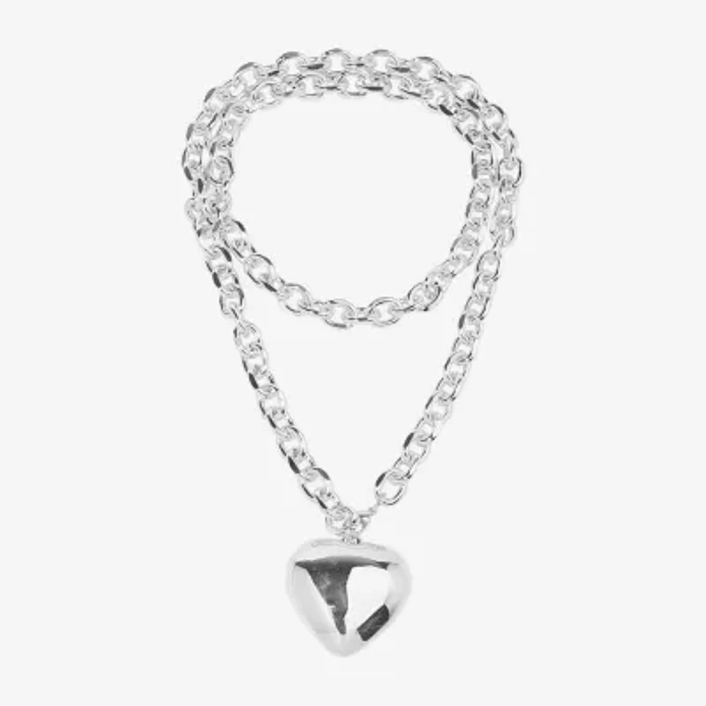 Bijoux Bar Silver Tone Womens Heart 32 Inch Pendant Necklace