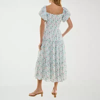 Trixxi Womens Short Sleeve Midi Floral Juniors A-Line Dress