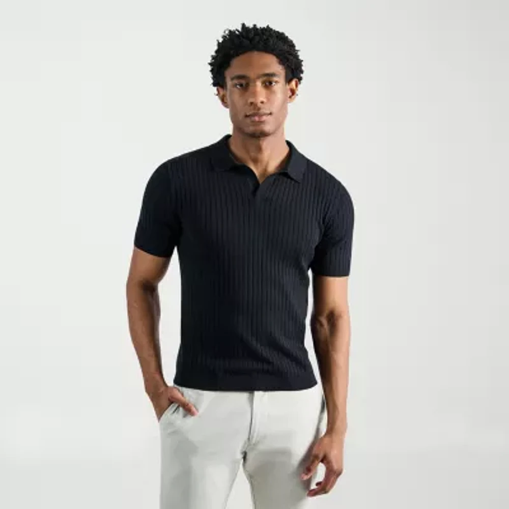 Haggar Johnny Collar Ribbed Mens Short Sleeve Polo Sweater