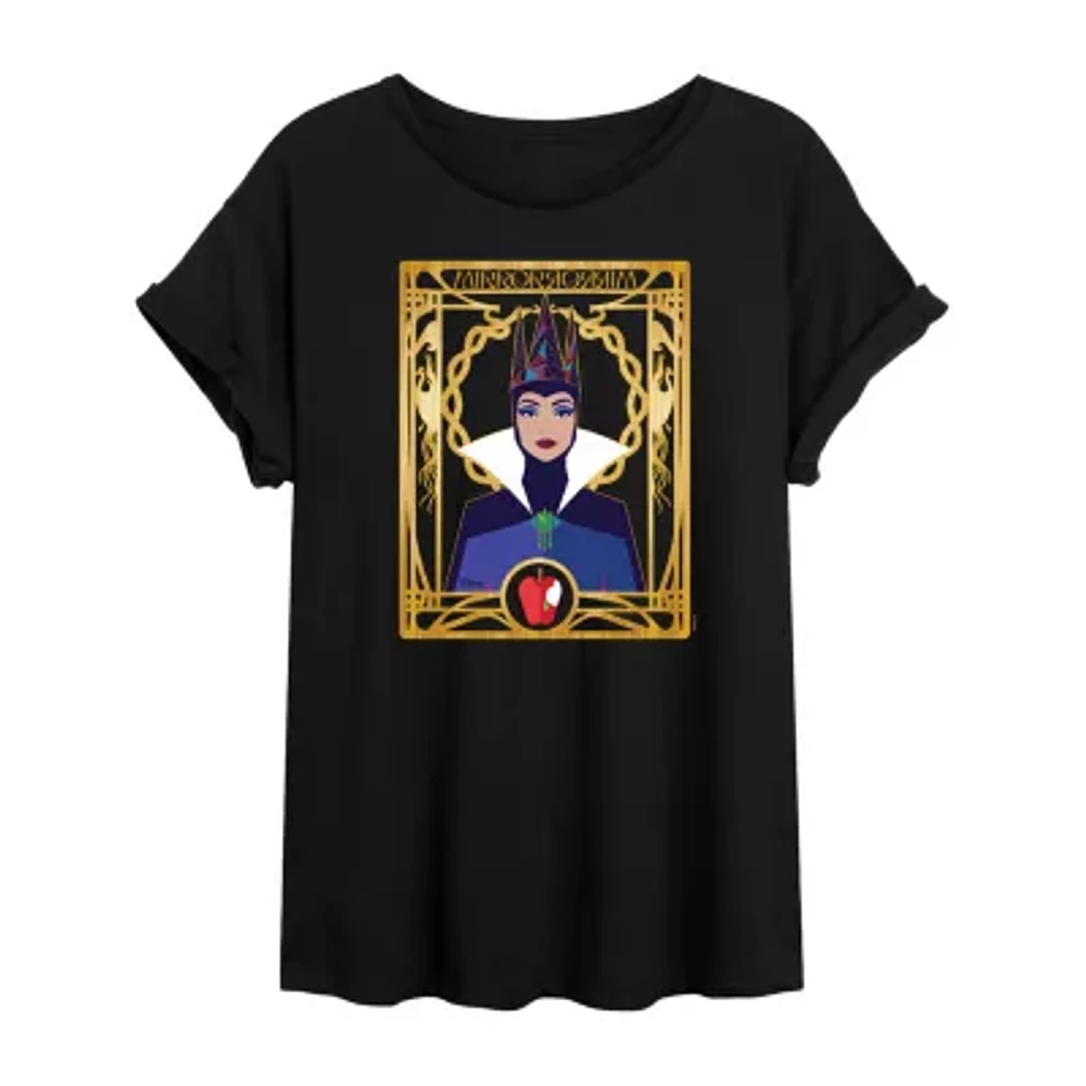 Womens Crew Neck Short Sleeve Oversized Evil Queen Snow White Juniors Graphic T-Shirt