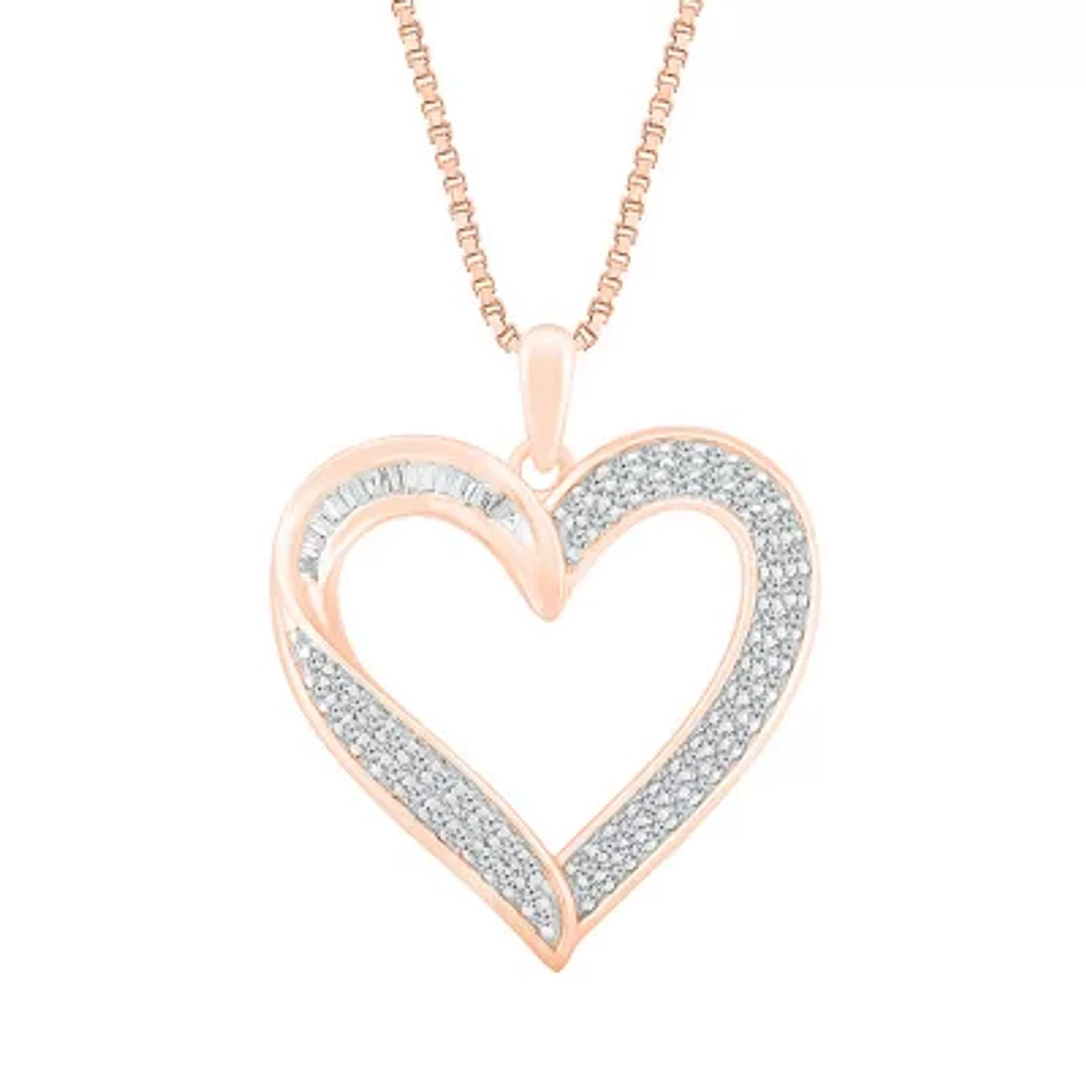 Womens 1/2 CT. T.W. Natural White Diamond 10K Rose Gold Heart 18 Inch Pendant Necklace