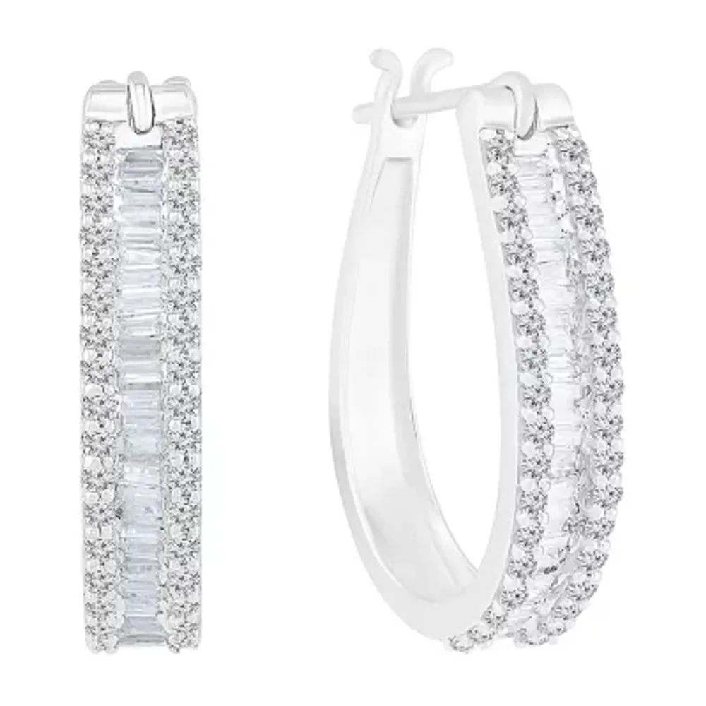 Womens 1 CT. T.W. Natural White Diamond 10K White Gold 22.5mm Hoop Earrings