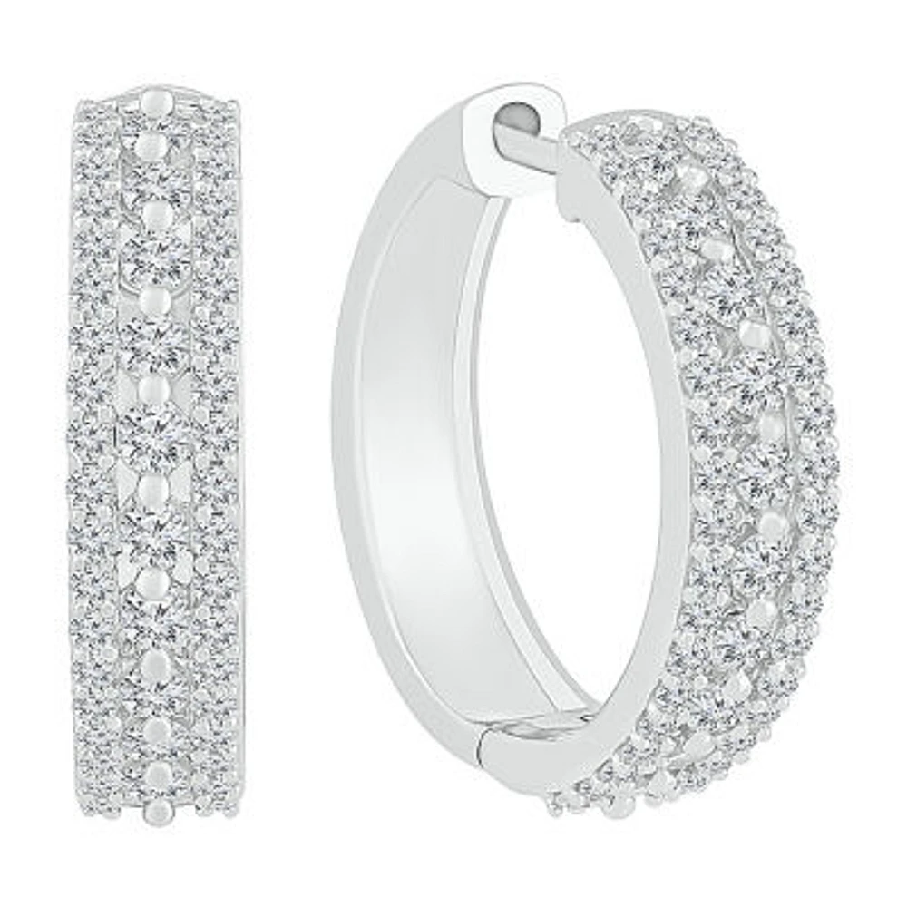 Womens 1 CT. T.W. Natural White Diamond 10K White Gold 20mm Hoop Earrings