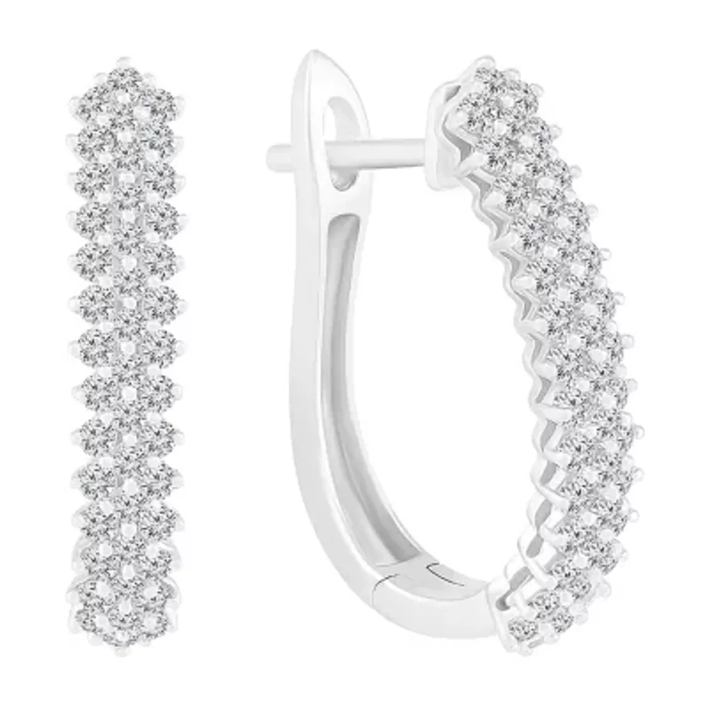 Womens 1 CT. T.W. Natural White Diamond 10K White Gold 24mm Hoop Earrings