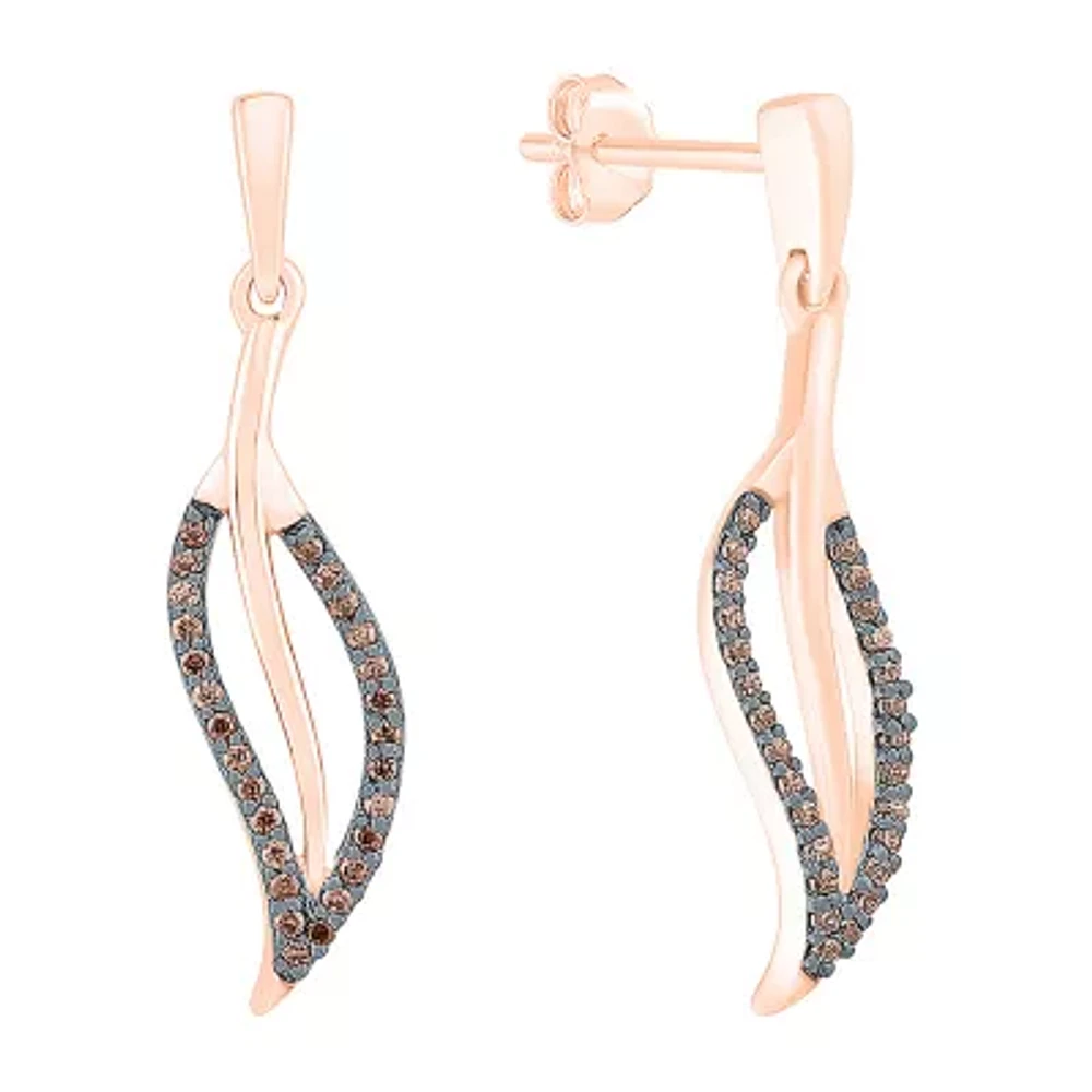 Womens 1/6 CT. T.W. Natural Champagne Diamond 10K Rose Gold Drop Earrings