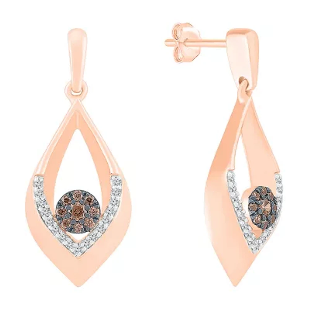 Womens 1/4 CT. T.W. Natural Champagne Diamond 10K Rose Gold Pear Drop Earrings