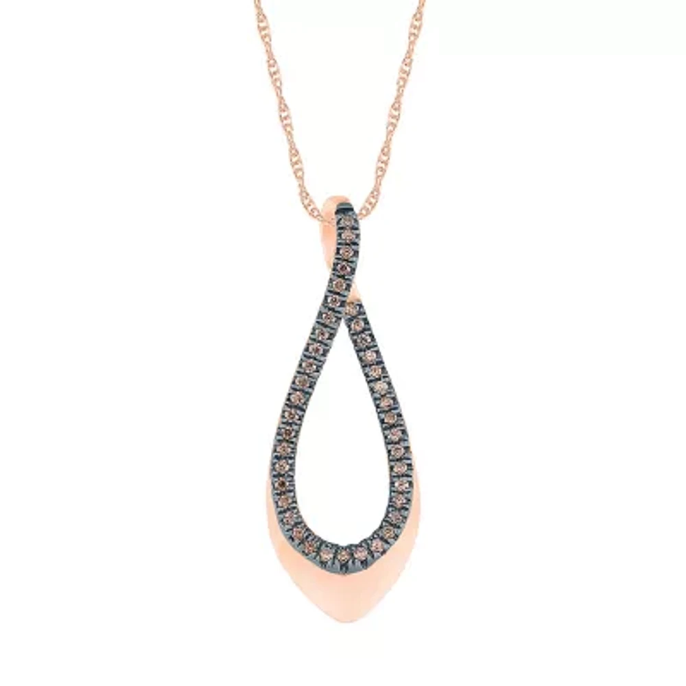 Womens 1/8 CT. T.W. Natural Champagne Diamond 10K Rose Gold Pear 18 Inch Pendant Necklace