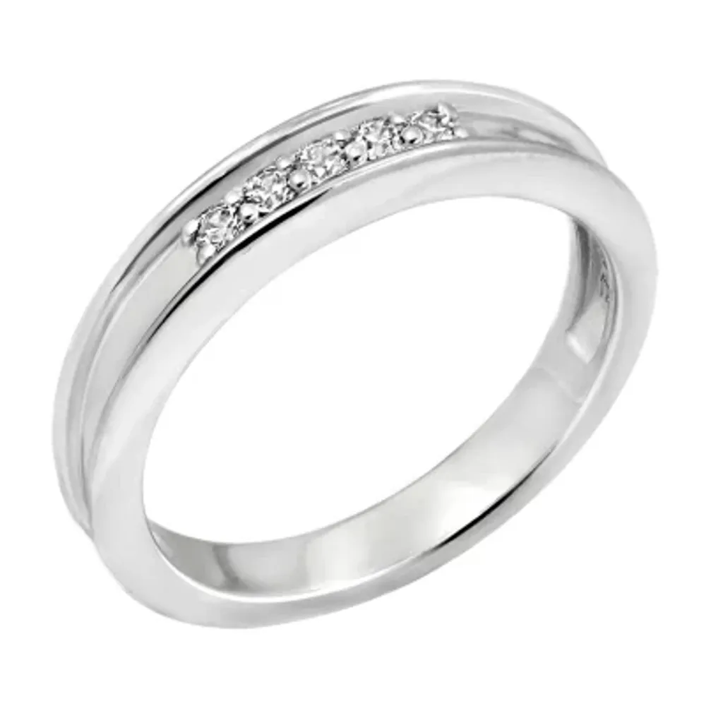 Mens 5.5MM 1/5 CT. Genuine Cubic Zirconia Sterling Silver Wedding Band