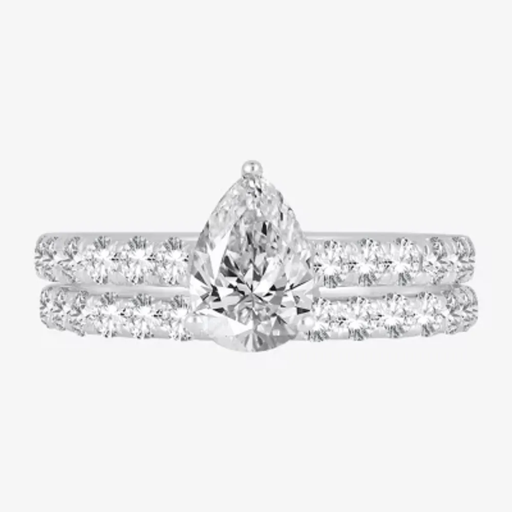 (H-I / SI1-SI2) Signature By Modern Bride Womens 2 CT. T.W. Lab Grown White Diamond 14K Gold Pear Bridal Set