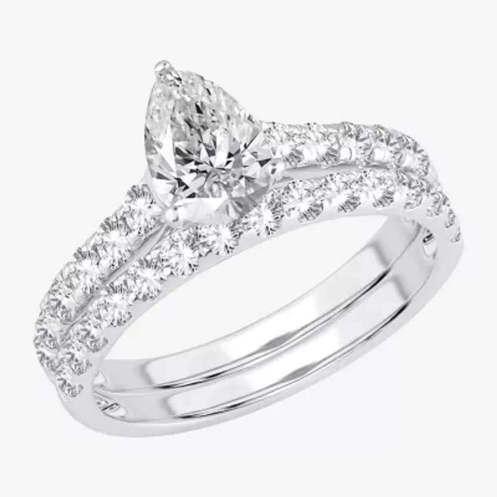 (H-I / SI1-SI2) Signature By Modern Bride Womens 2 CT. T.W. Lab Grown White Diamond 14K Gold Pear Bridal Set