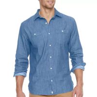 mutual weave Stretch Chambray Mens Regular Fit Long Sleeve Button-Down Shirt