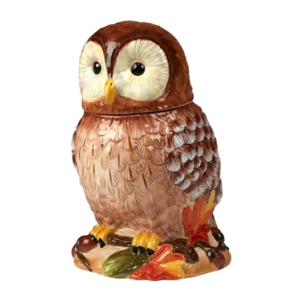 Certified International Pine Forest 3-D Owl Cookie Jar 10"