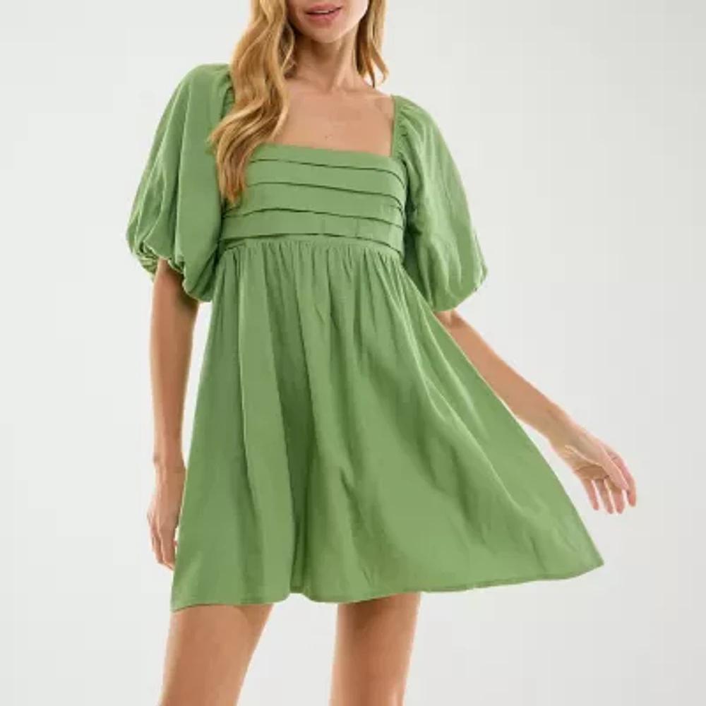 City Triangle Womens Elbow Sleeve Juniors Fit + Flare Dress