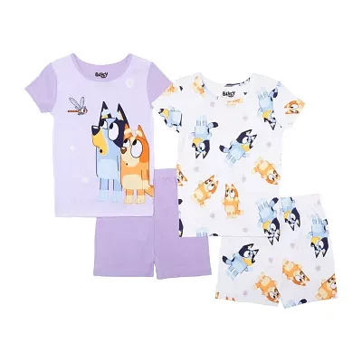 Little & Big Kid Girls Bluey Crew Neck Short Sleeve 4-pc. Pajama Sets