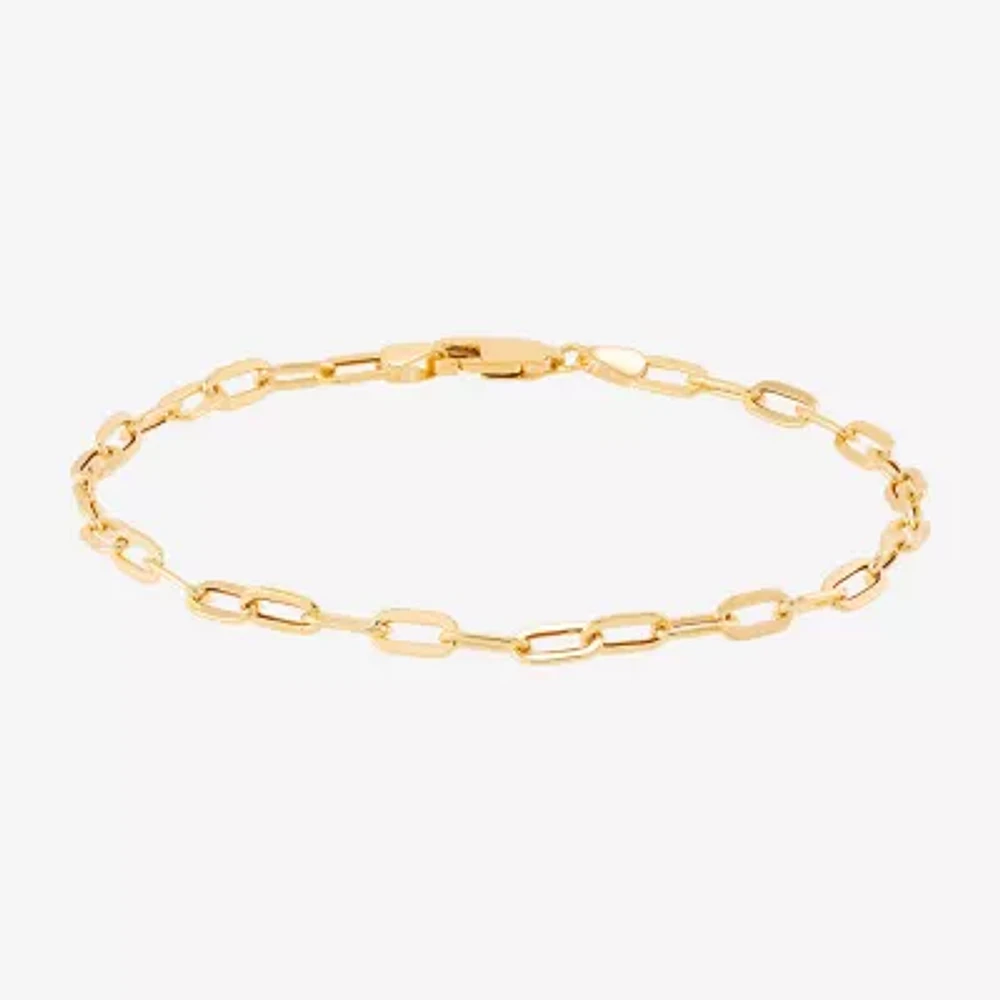 Made in Italy Womens 10K Gold 7 Inch Hollow Paperclip Chain Bracelet