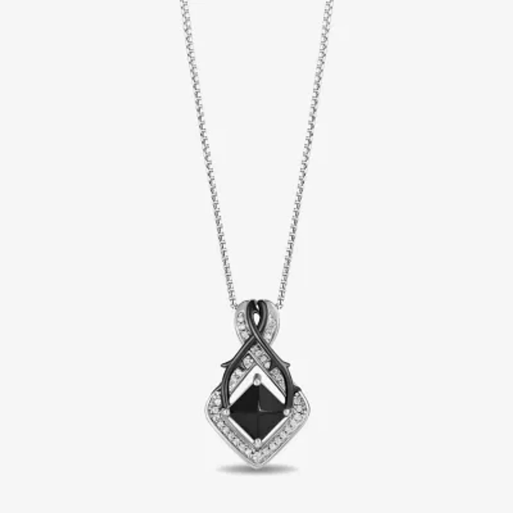 Enchanted Disney Fine Jewelry Womens 1/8 CT. T.W. Genuine Black Onyx Sterling Silver 18 Inch Pendant Necklace