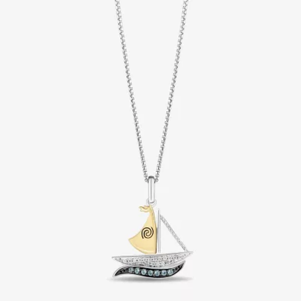 Enchanted Disney Fine Jewelry Womens Diamond Accent Genuine Blue Topaz 14K Gold Over Silver Sterling Silver 18 Inch Pendant Necklace