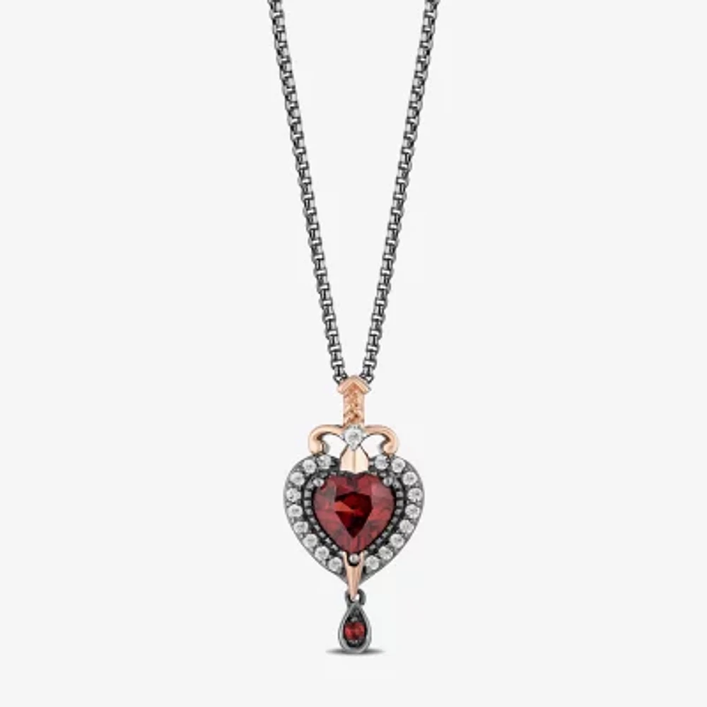 Enchanted Disney Fine Jewelry Womens 1/8 CT. T.W. Genuine Red Garnet 14K Rose Gold Over Silver Sterling Silver Heart 18 Inch Pendant Necklace