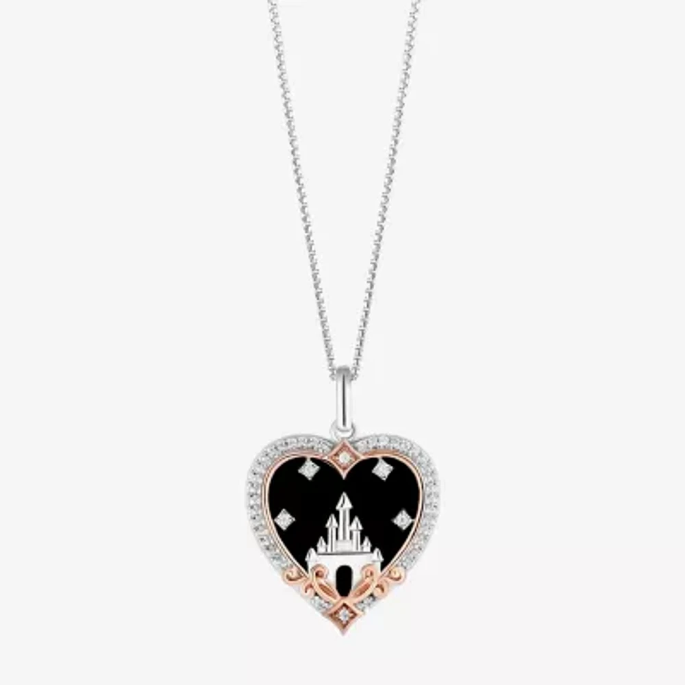 Enchanted Disney Fine Jewelry Womens 1/8 CT. T.W. Genuine Black Onyx 14K Rose Gold Over Silver Sterling Silver Heart 18 Inch Pendant Necklace