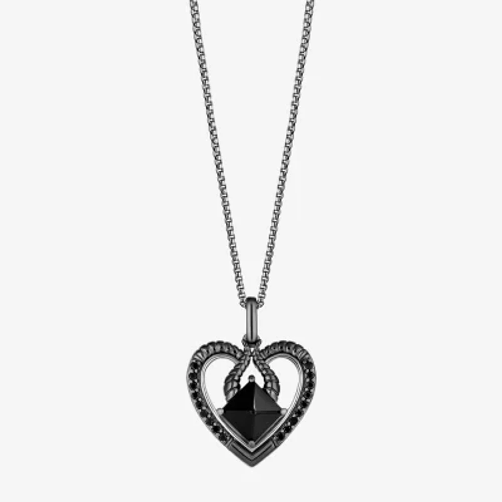 Enchanted Disney Fine Jewelry Womens 1/8 CT. T.W. Genuine Black Onyx Sterling Silver Heart 18 Inch Pendant Necklace