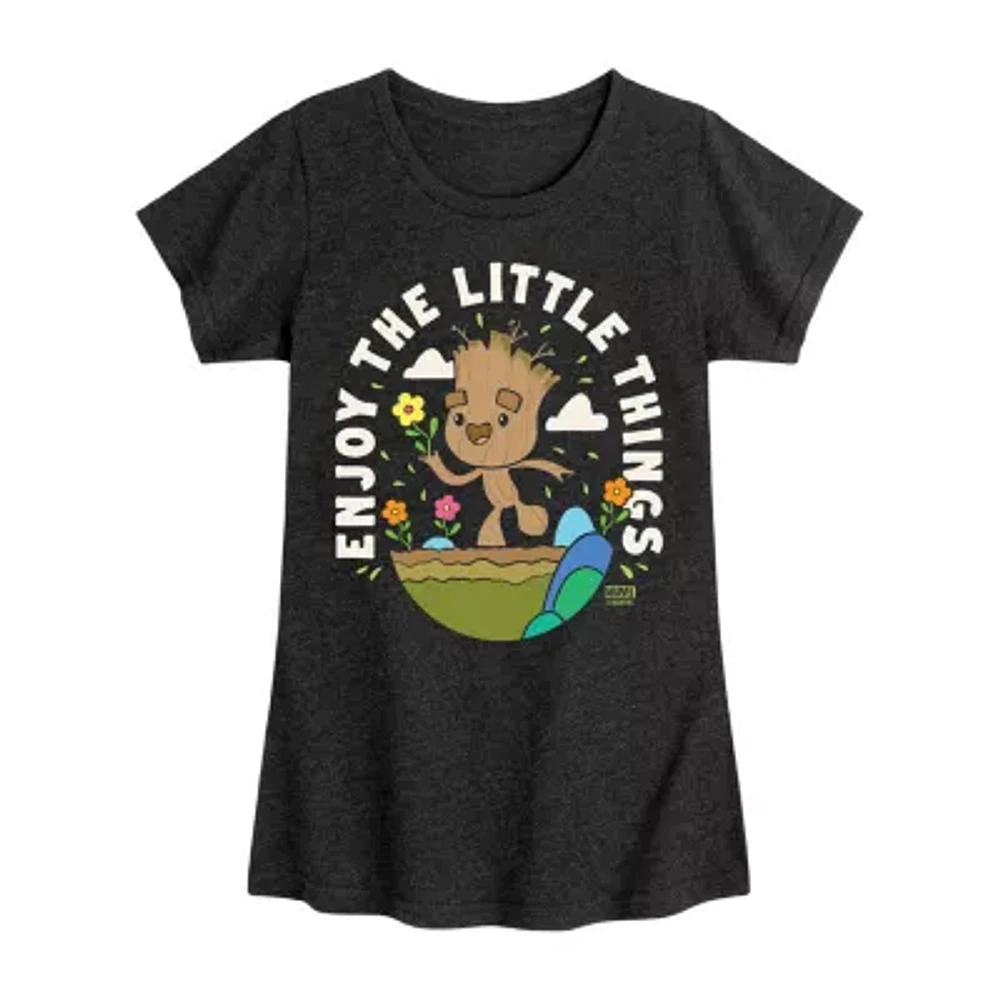 Disney Collection Groot Little & Big Kid Girls Crew Neck Short Sleeve Spiderman Graphic T-Shirt