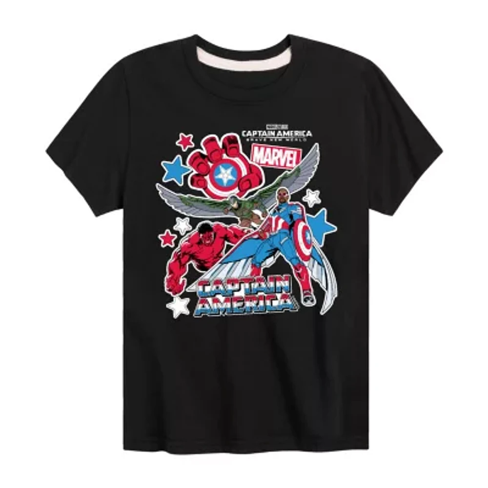 Disney Collection Brave New World Little & Big Kid Boys Crew Neck Short Sleeve Captain America Marvel Graphic T-Shirt