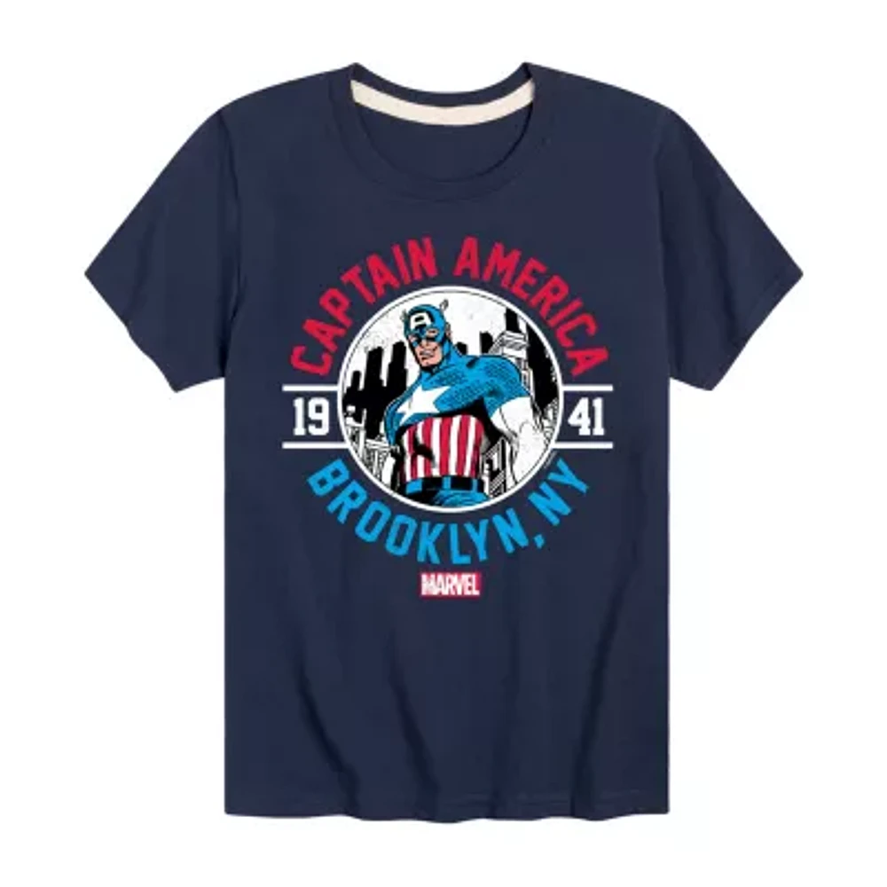 Disney Collection Little & Big Kid Boys Crew Neck Short Sleeve Captain America Marvel Graphic T-Shirt