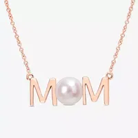 Mom" Womens White Cultured Freshwater Pearl 10K Rose Gold 17 Inch Pendant Necklace