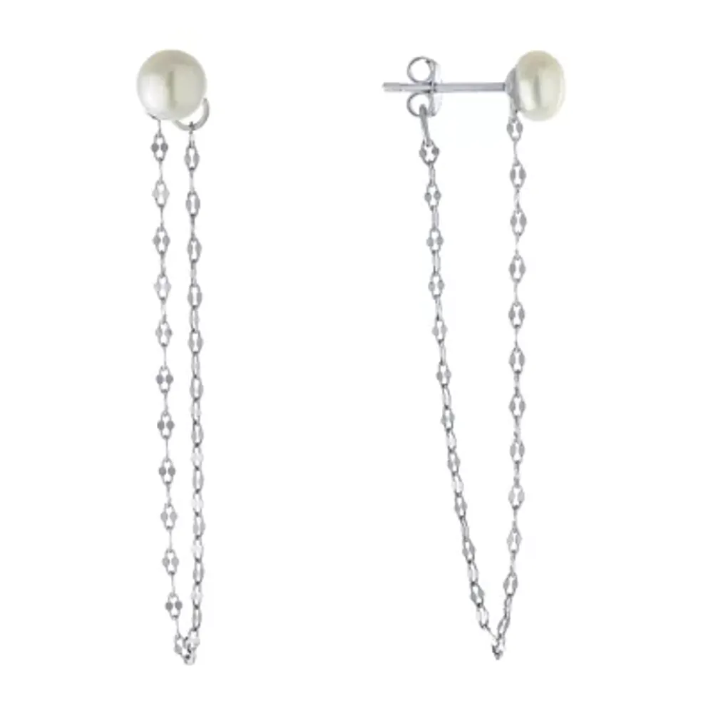 Silver Treasures Womens White Simulated Pearl Sterling Silver Drop Earrings