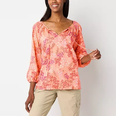 St. John's Bay Womens Round Neck Long Sleeve Tall Blouse