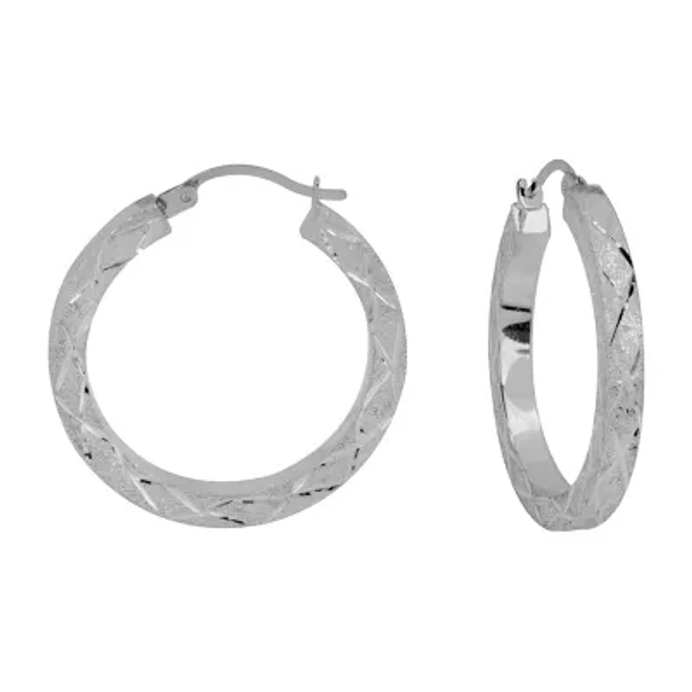 Womens Sterling Silver 25mm Round Hoop Earrings