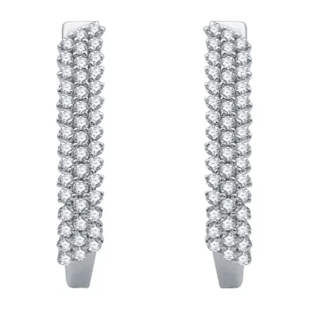 Womens 1/2 CT. T.W. Natural White Diamond 10K White Gold 20.3mm Hoop Earrings