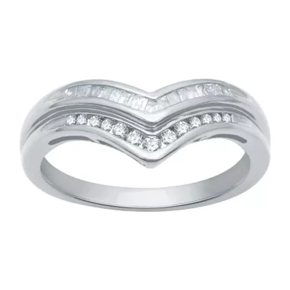 Womens 2MM 1/4 CT. T.W. Natural White Diamond Sterling Silver Chevron Wedding Band