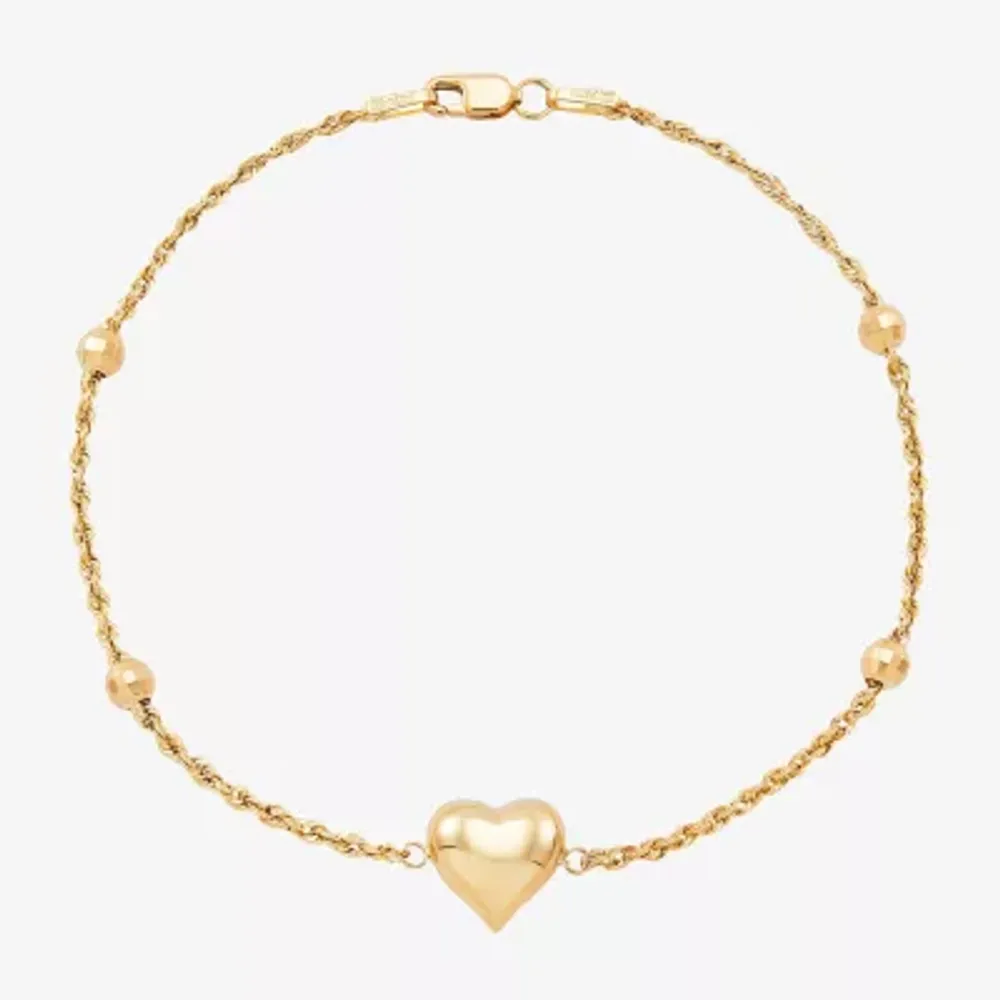Womens 10K Gold Hollow Heart 7.5 Inch Link Bracelet