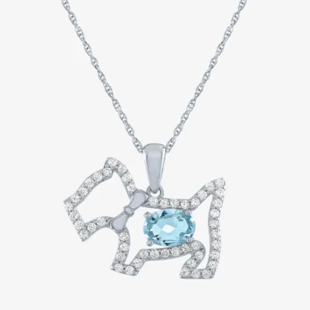 Scottie Dog Womens Lab Created Blue Topaz Sterling Silver 18 Inch Pendant Necklace
