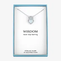 Owl Womens Lab Created White Opal Sterling Silver 18 Inch Pendant Necklace