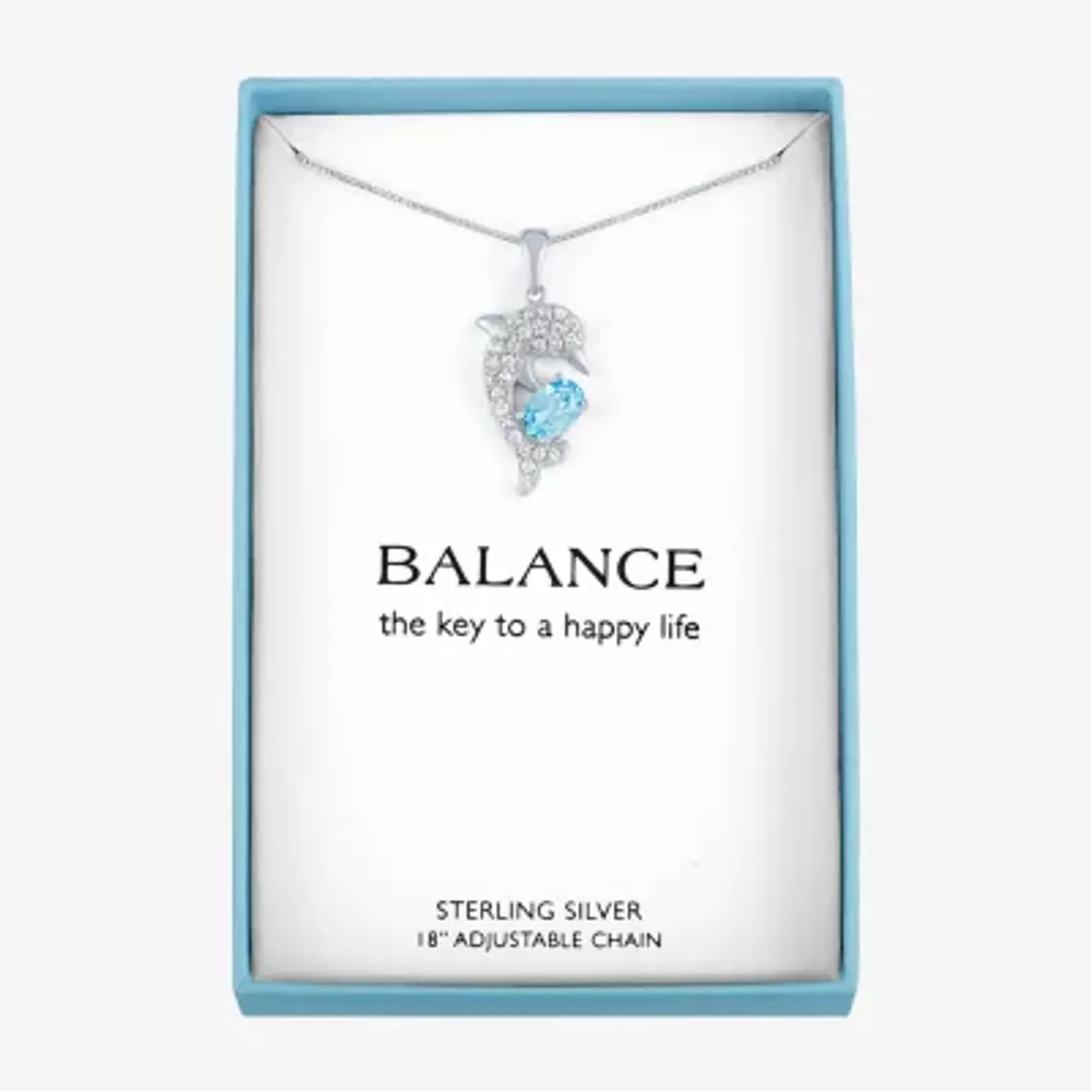 Womens Genuine Blue Topaz Sterling Silver Dolphin Pendant Necklace