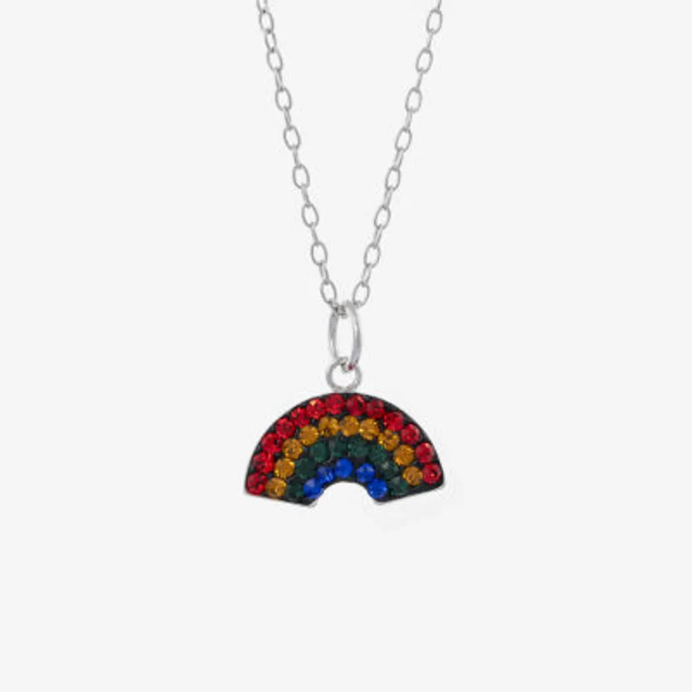 Silver Treasures Womens Multi Color Crystal Sterling Silver 18 Inch Pendant Necklace