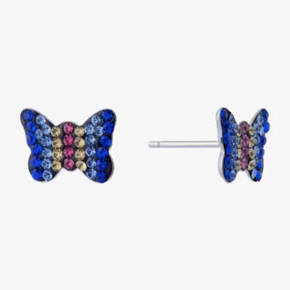 Silver Treasures Multi Color Crystal Sterling Silver 6.3mm Stud Earrings