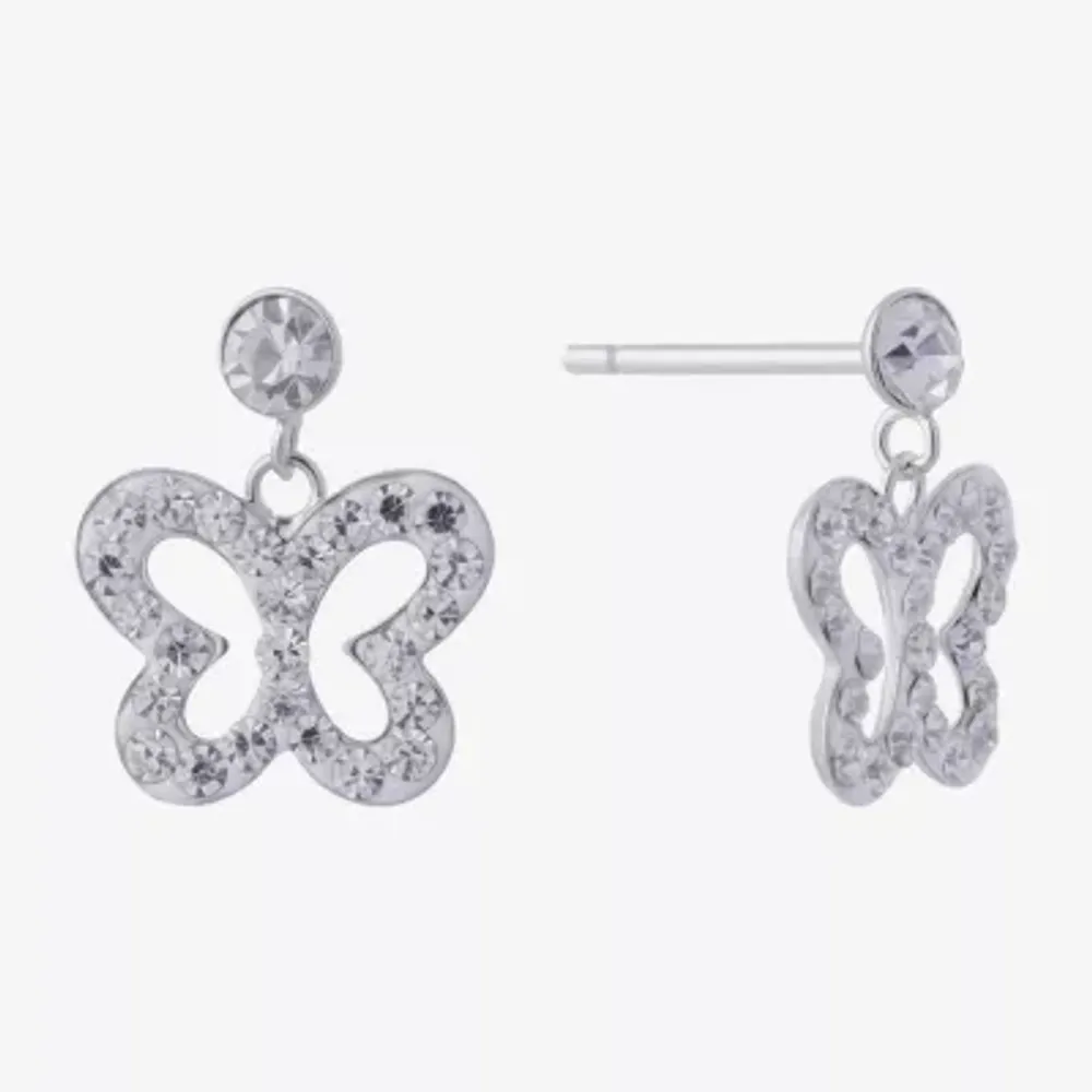Silver Treasures Womens Crystal Sterling Silver Drop Earrings