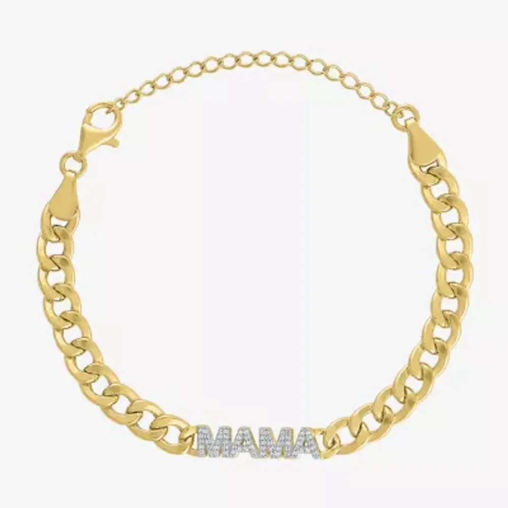 Diamond Addiction "Mama" Womens 14K Gold Over Silver 8 Inch Cuban Chain Bracelet