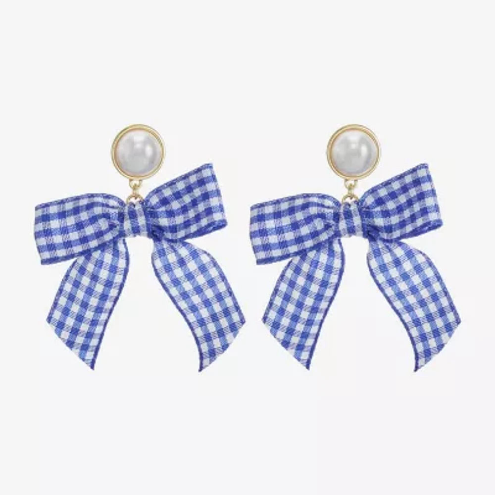 Bijoux Bar Gold Tone Womens Simulated Pearl Bow Hypoallergenic Drop Earrings