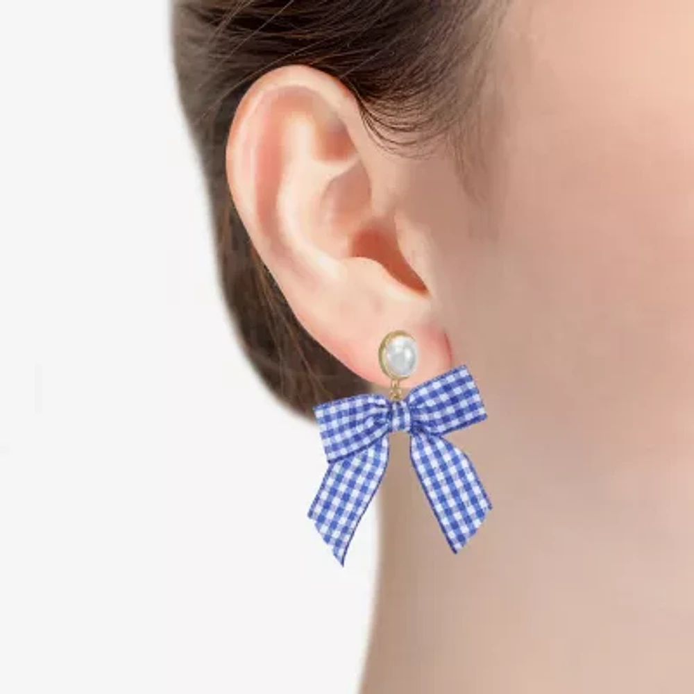 Bijoux Bar Gold Tone Womens Simulated Pearl Bow Hypoallergenic Drop Earrings