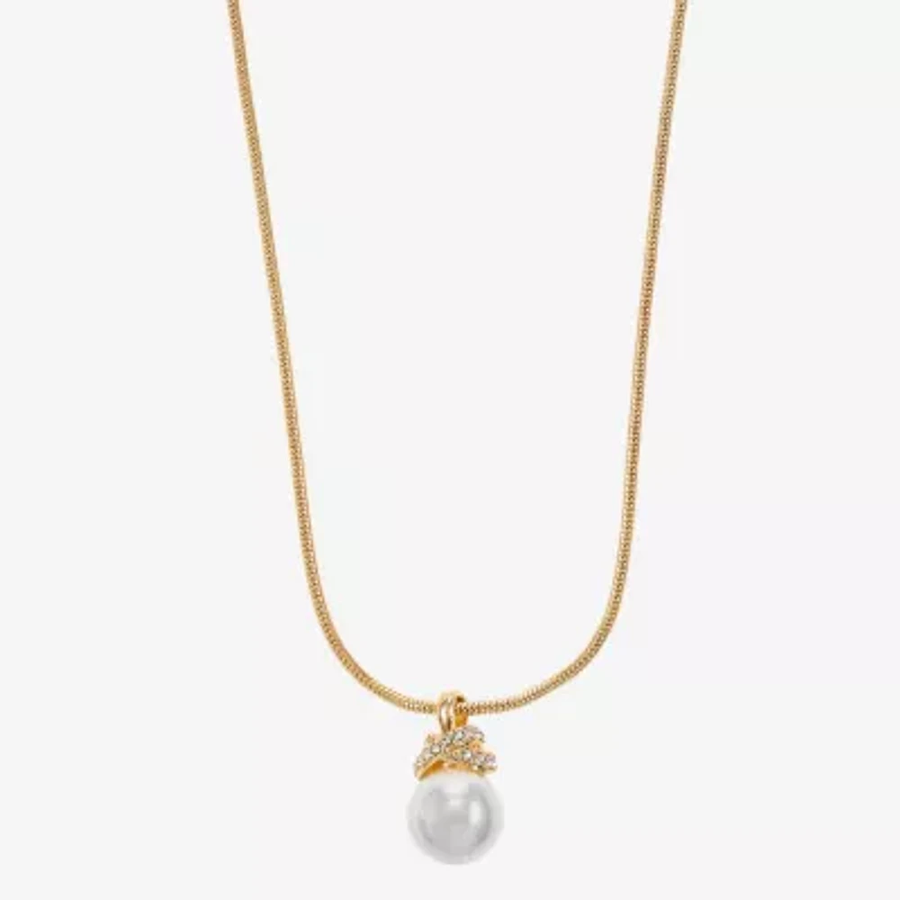 Monet Jewelry Gold Tone Womens Glass Simulated Pearl Knot 17 Inch Pendant Necklace