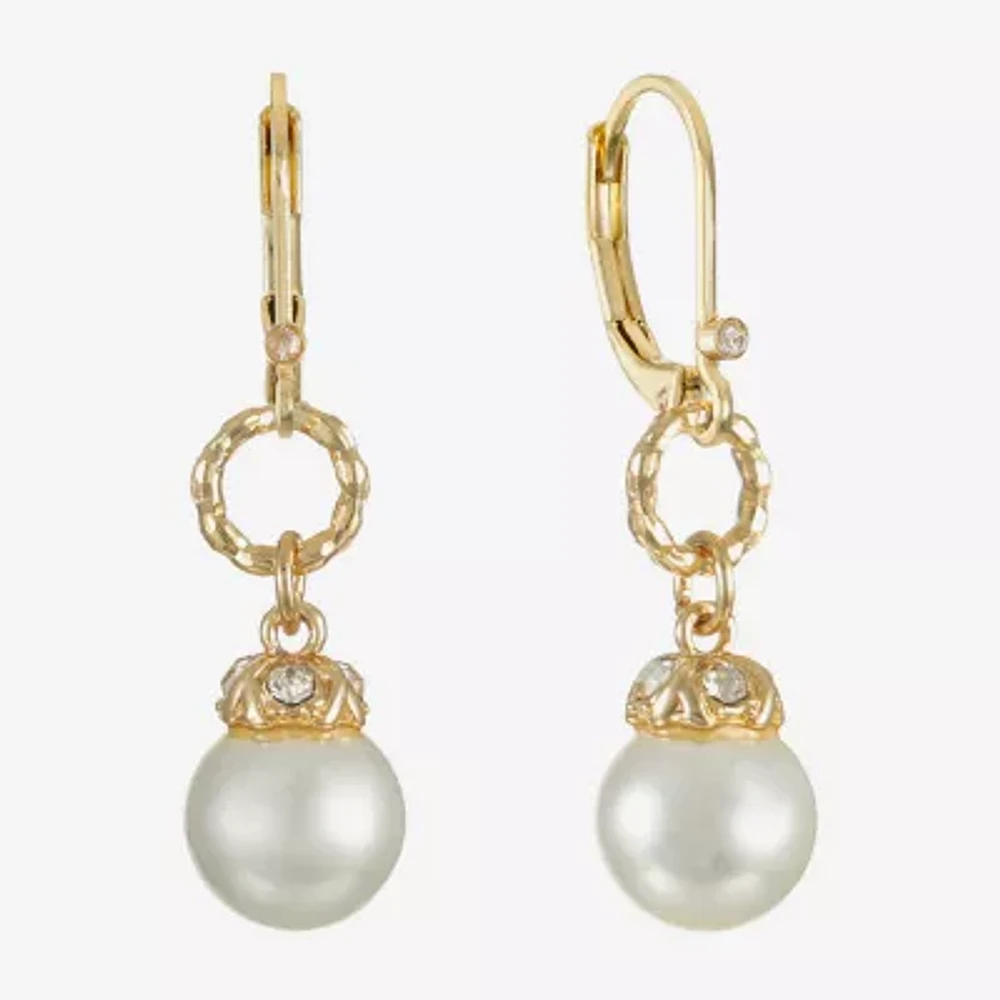 Monet Jewelry Gold Tone Womens Glass Simulated Pearl Drop Earrings