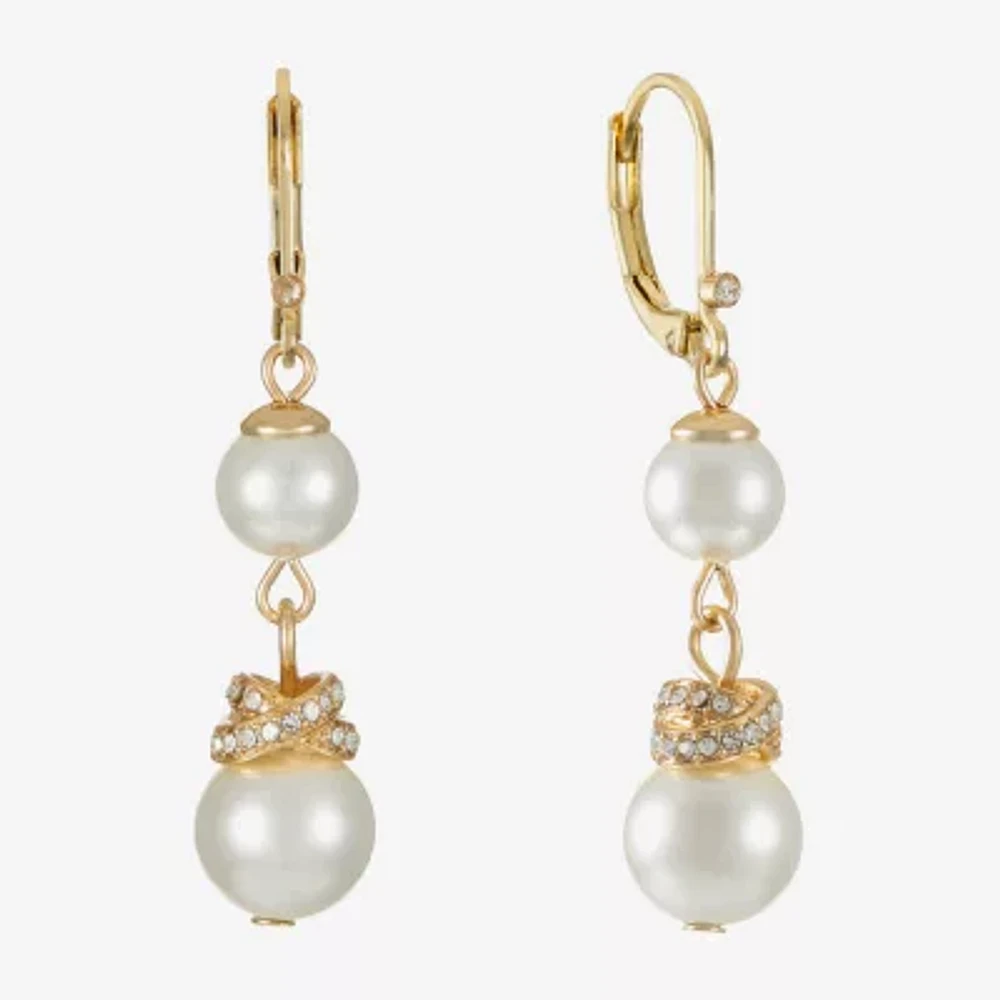 Monet Jewelry Gold Tone Womens Glass Simulated Pearl Knot Drop Earrings
