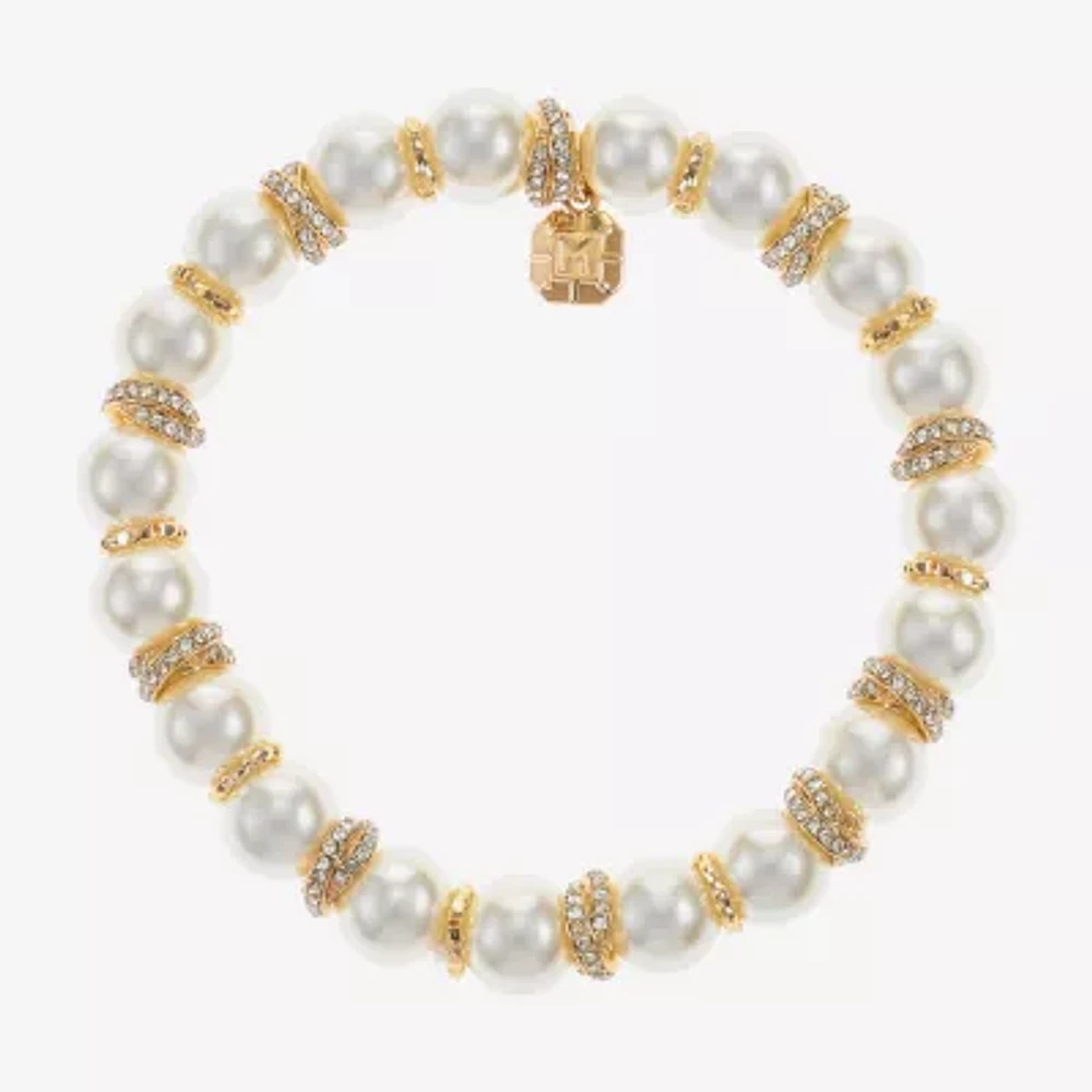 Monet Jewelry Gold Tone Womens Glass Simulated Pearl Knot Stretch Bracelet