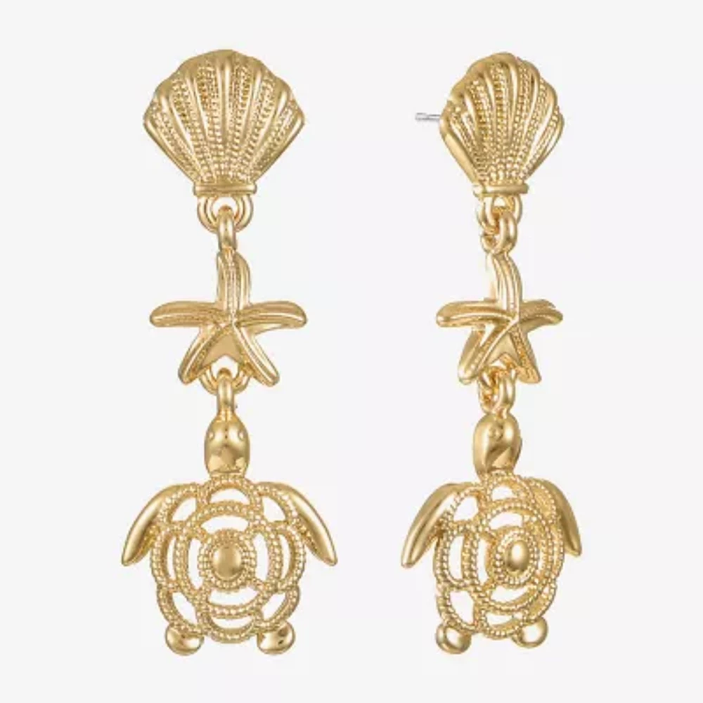 Monet Jewelry Gold Tone Turtle Starfish Womens Hypoallergenic Drop Earrings